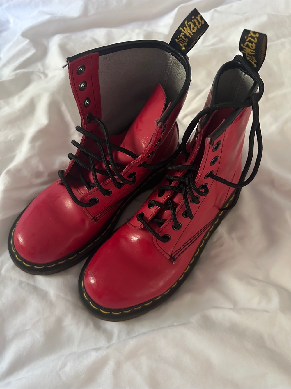 Dr. Martens Red Patent Lace-Up Combat Boots